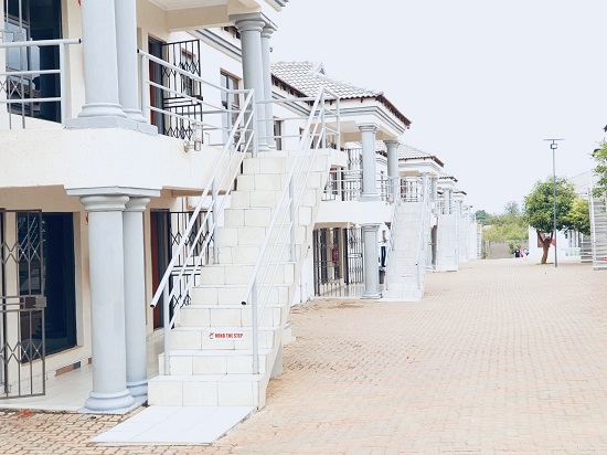 Muthathe Student Village walkway between residence buildings